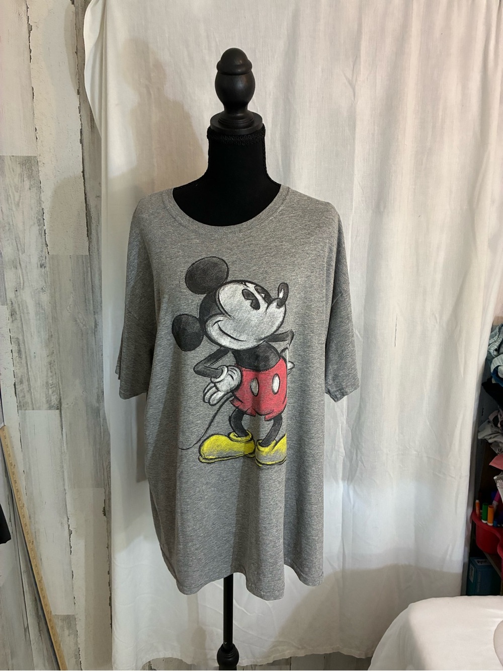 Disney Gray Tee with Classic Mickey Graphic - Red & Yellow Accents